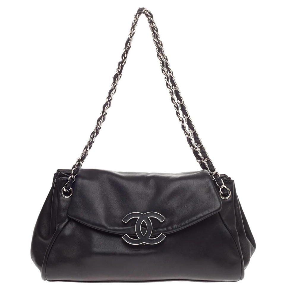 CHANEL ACCORDION FLAP BLACK HANDBAG - AUTHENTIC